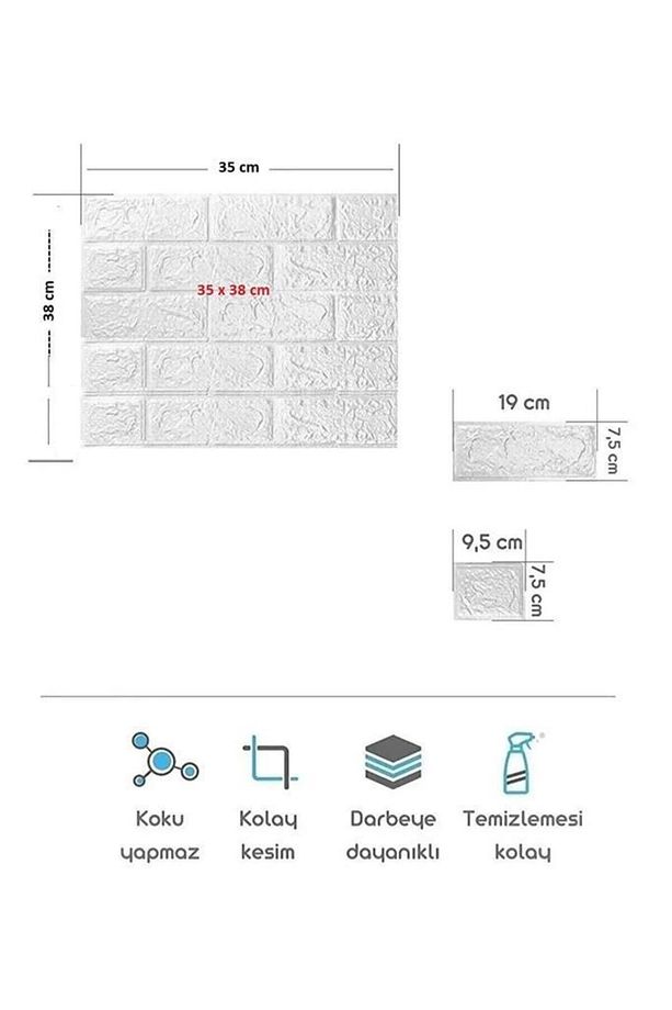 35x38cm Silinebilir Kendinden Yapışkanlı Duvar Kağıdı Esnek Köpük Panel 3d Boyut Tuğla Desen Sticker - 2