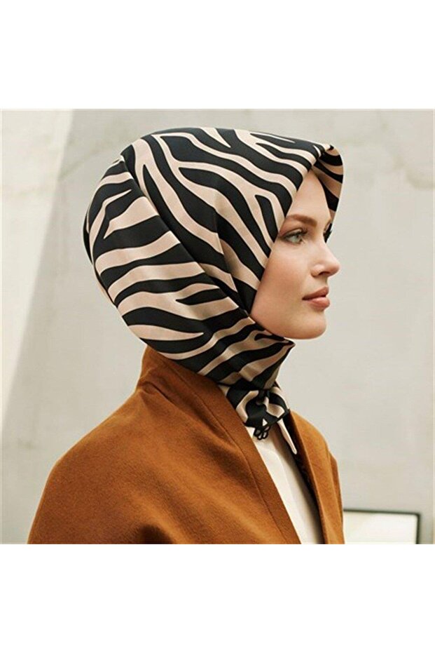 İpek Eşarp Nostalji - 8274-02 Siyah Vizon Zebra Twill - 1