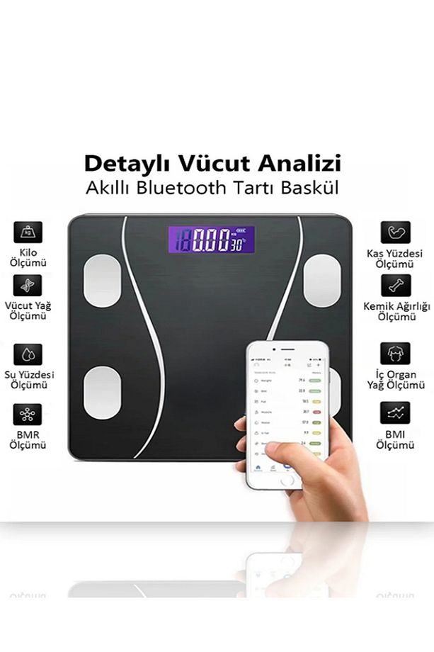 Smart Dijital Baskül Yağ Su Kas Vücut Kitle Endeksi Kilo Ölçer Tartı - 4