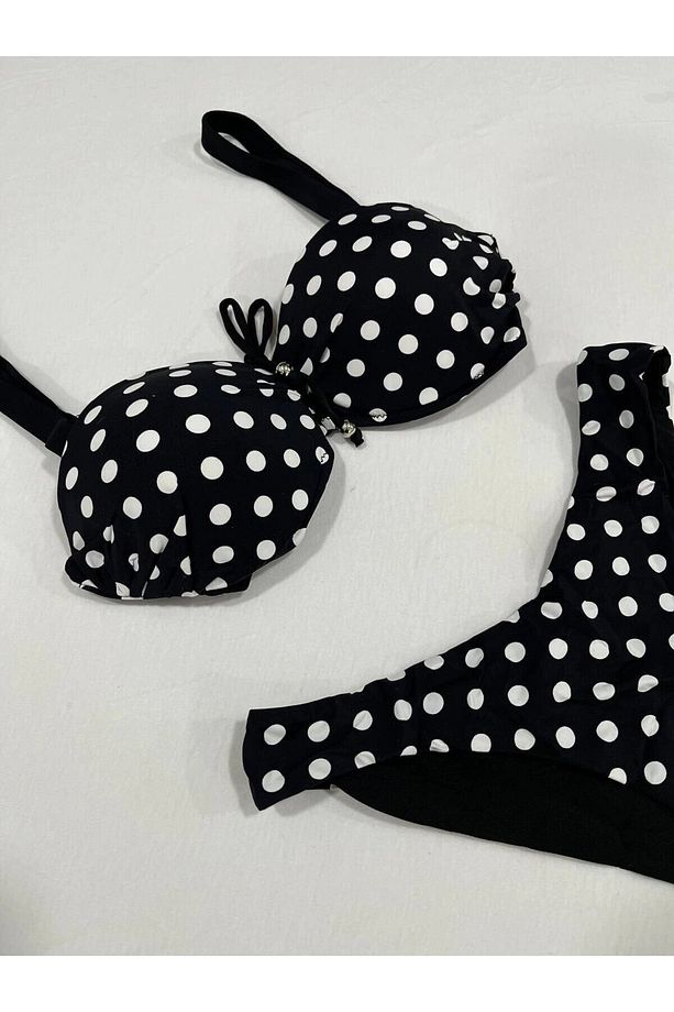 Kadın Siyah Puantiyeli Astarlı Bikini Takım HZL25S-LC2223 - 5