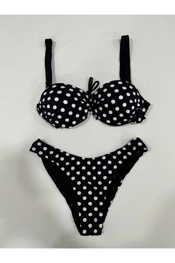 Kadın Siyah Puantiyeli Astarlı Bikini Takım HZL25S-LC2223 - 4