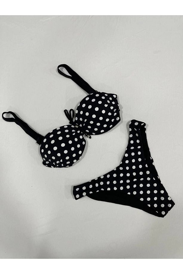 Kadın Siyah Puantiyeli Astarlı Bikini Takım HZL25S-LC2223 - 3