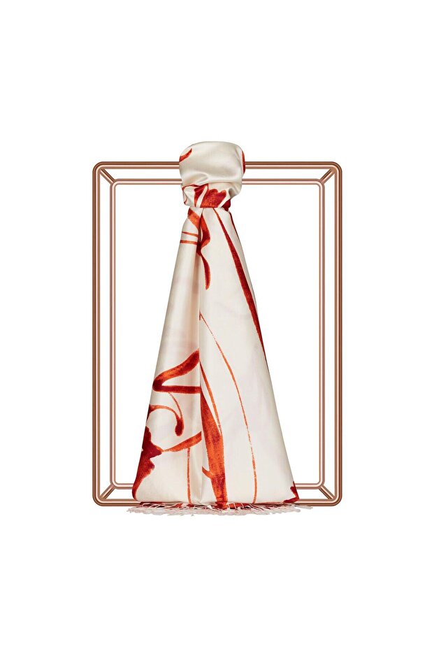 Ambiance Patterned Silk Shawl 08021-Orange