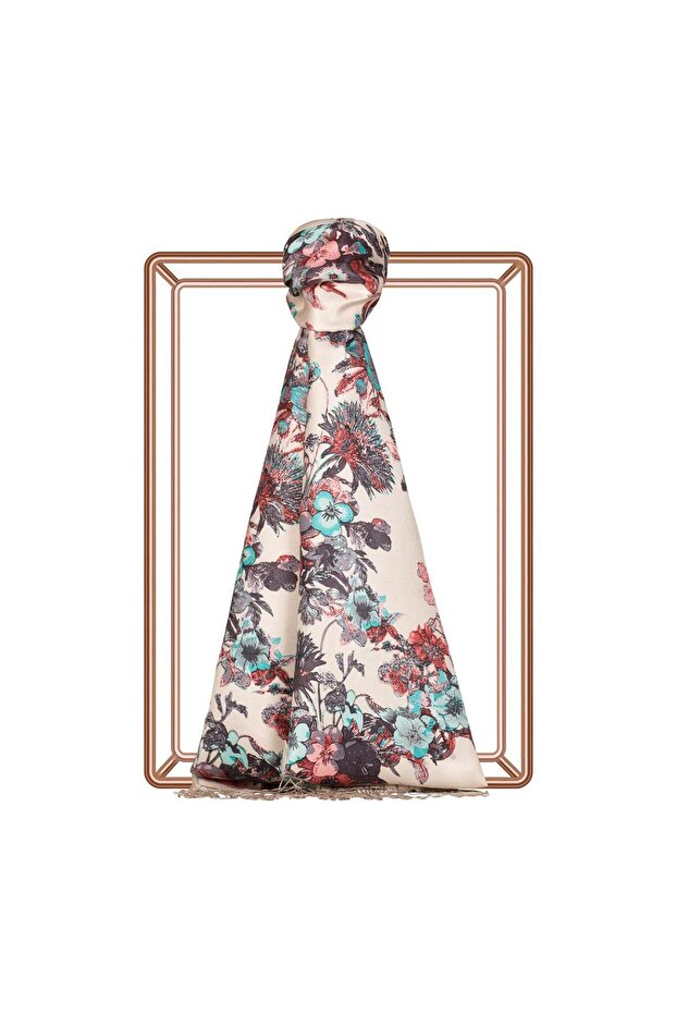 Pansy Patterned Silk Shawl-Mink - 1