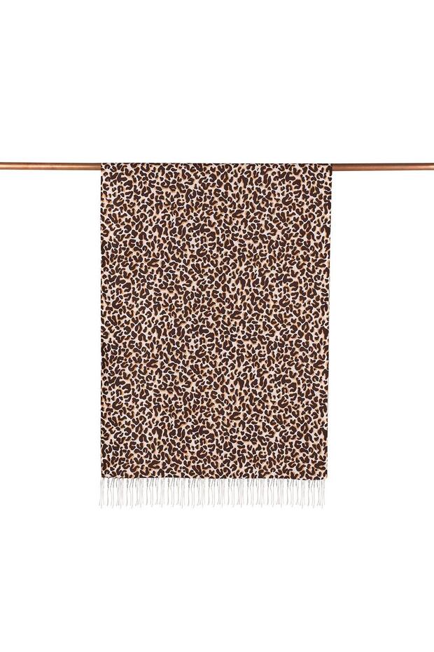 Leopard Patterned Silk Shawl 02452-Brown - 2
