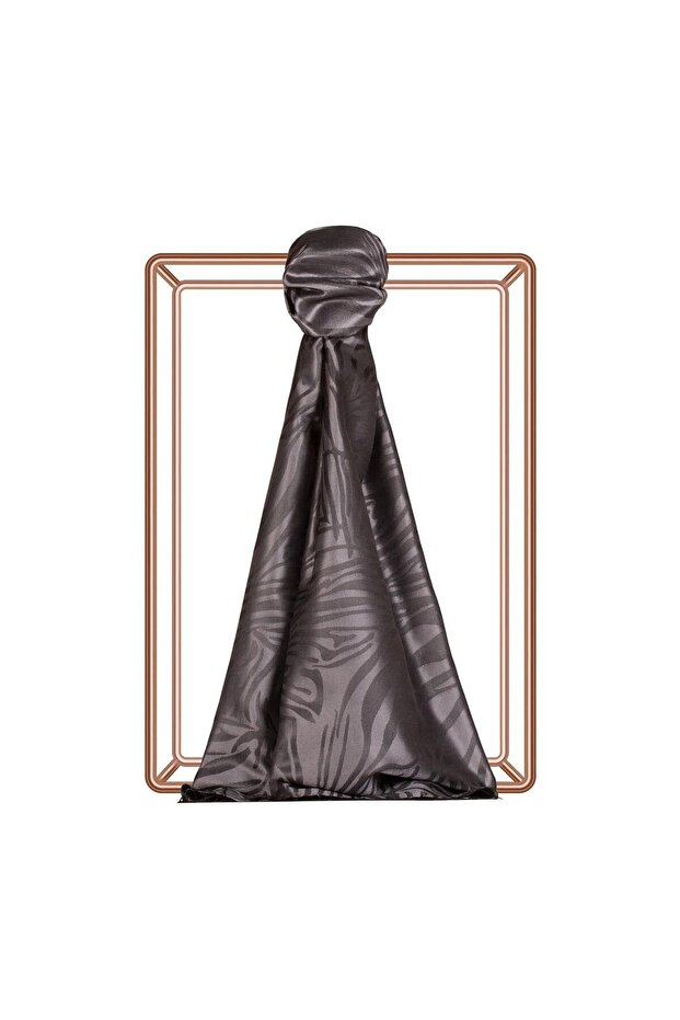 Zebra Jacquard Patterned Silk Shawl 05139-Smoked