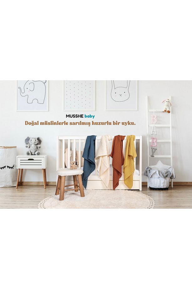 Çok Amaçlı Müslin Örtü & Battaniye 5'li Set %100 Organik Pamuk,emzirme,kundak,puset Örtüsü 90x80 Cm - 7