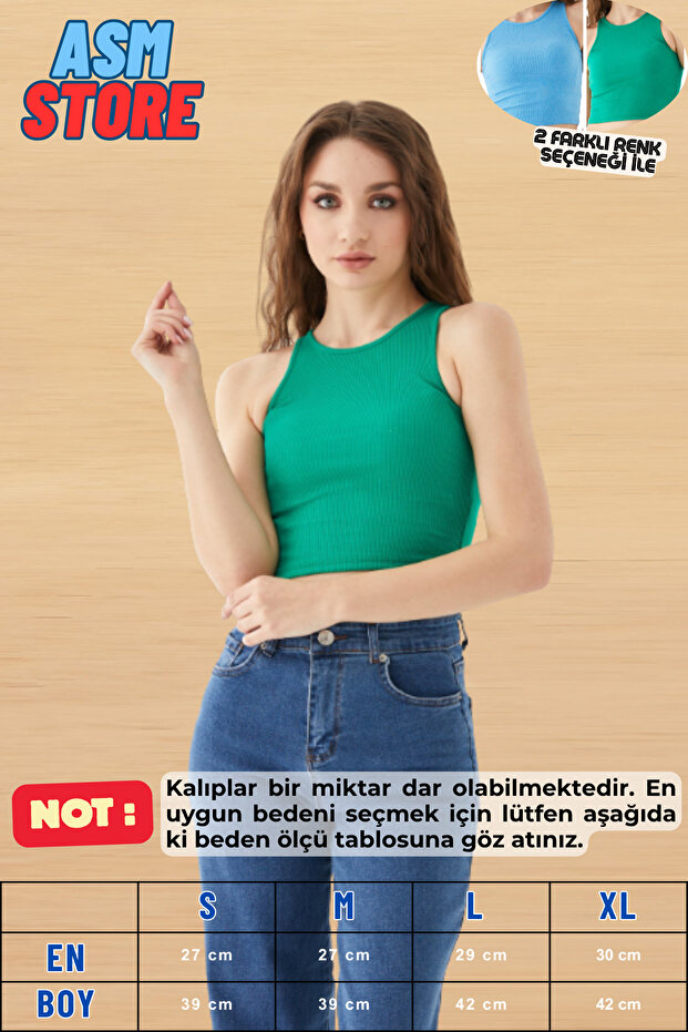 Women's Ribbed Undershirt Single – Blue Green Color – Crop – Cotton