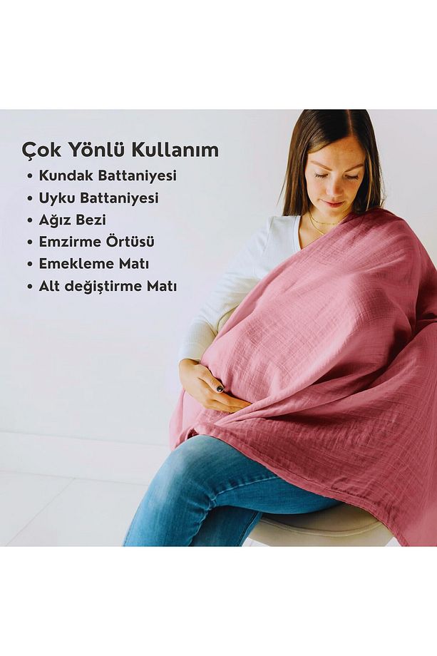 Çok Amaçlı Müslin Örtü & Battaniye 5'li Set %100 Organik Pamuk,emzirme,kundak,puset Örtüsü 90x80 Cm - 8