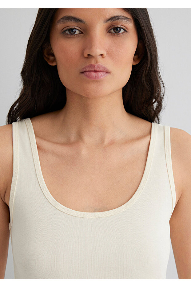 Ecru Basic Undershirt Fitted / Body Fitting Cut 1613144-70068 - 6