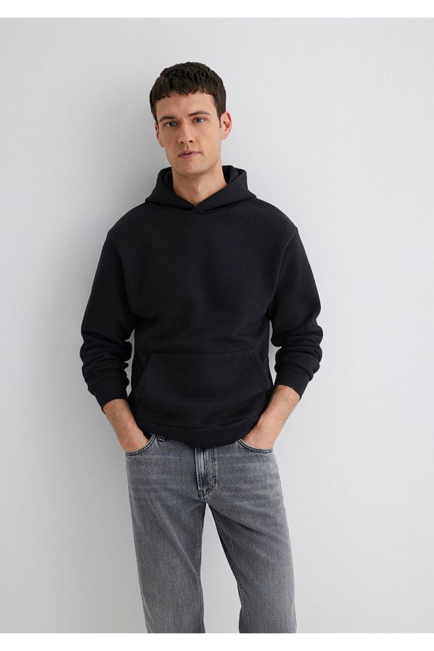 Kapüşonlu Siyah Basic Sweatshirt 0s10275-900 - 1