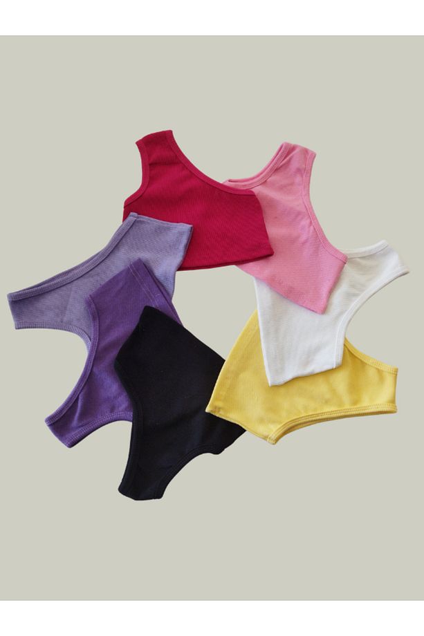 7'li Paket Kız Bebek/Çocuk Tek Omuz 2'li Crop Set - 1