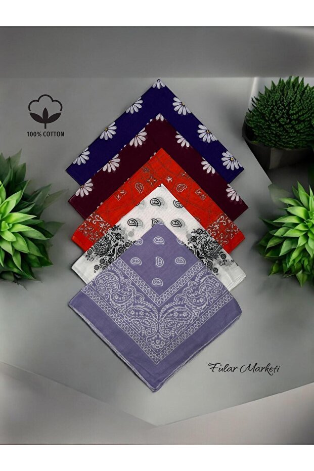 100% Cotton 5 Pieces Unisex Daisy Patterned Bandana