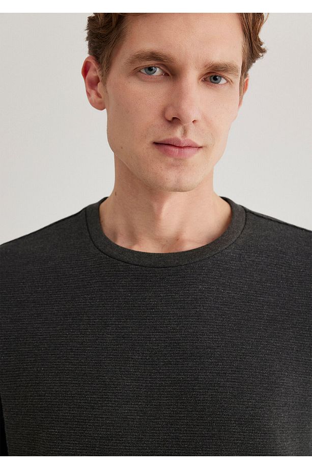 Uzun Kollu Antrasit Basic Tişört Slim Fit / Dar Kesim 064622-26834 - 7