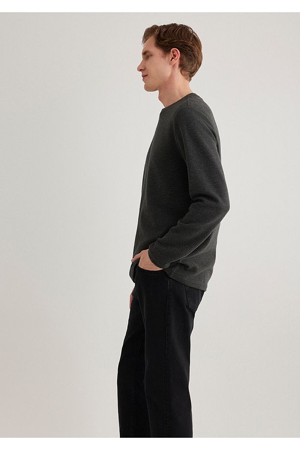 Uzun Kollu Antrasit Basic Tişört Slim Fit / Dar Kesim 064622-26834 - 4