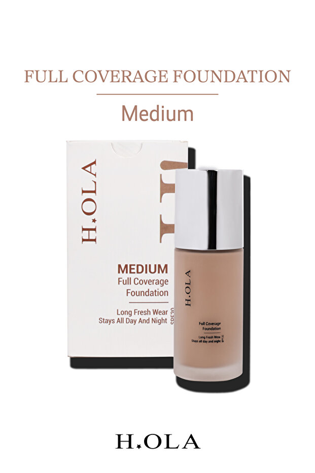 h.OLA Full Coverage Foundation | Yoğun Kapatıcı Saten Bitişli Spf 30 Fondöten | Medium