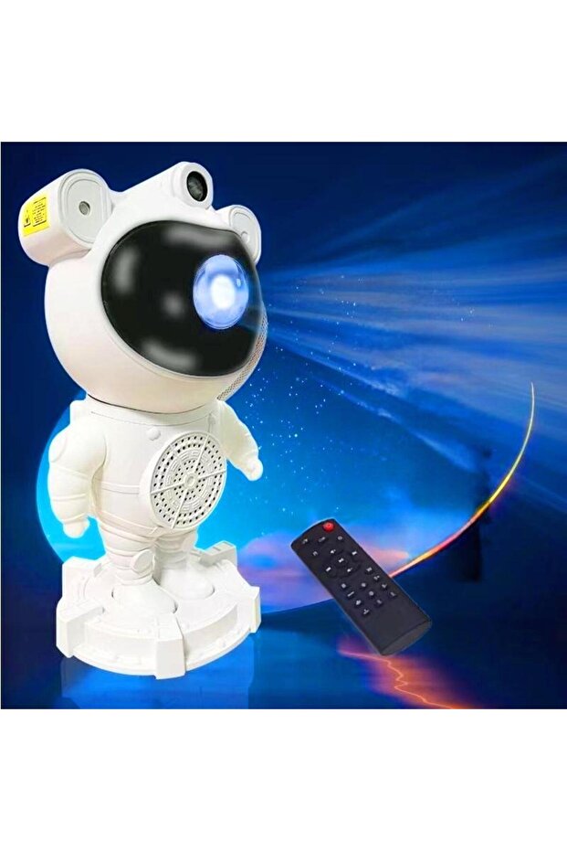 Astronot Robot Tasarım Bluetooth Hoparlörlü Gökyüzü Gece Lambası Zamanlama Kumandalı Projektör - 4