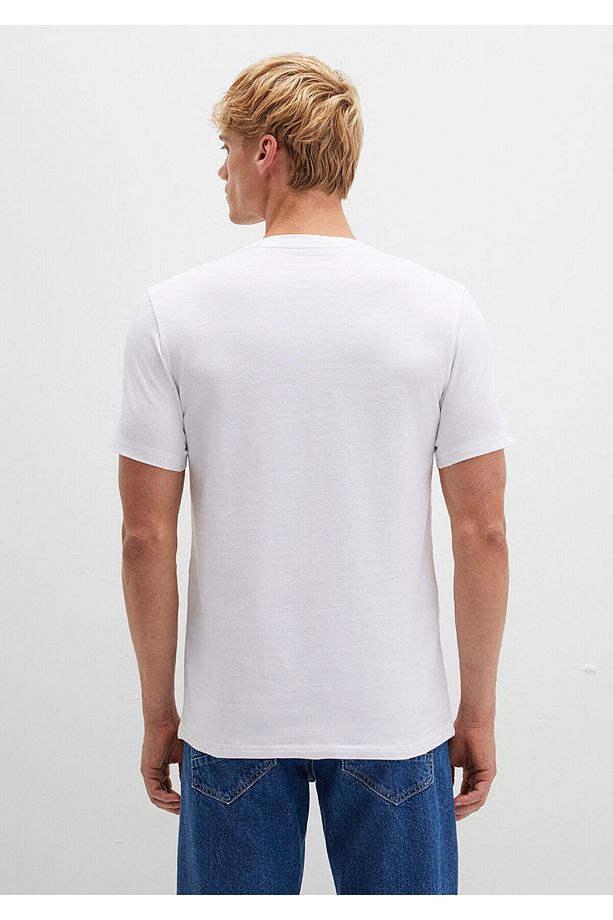Stretch Beyaz Basic Tişört Fitted / Vücuda Oturan Kesim 061747-620 - 4