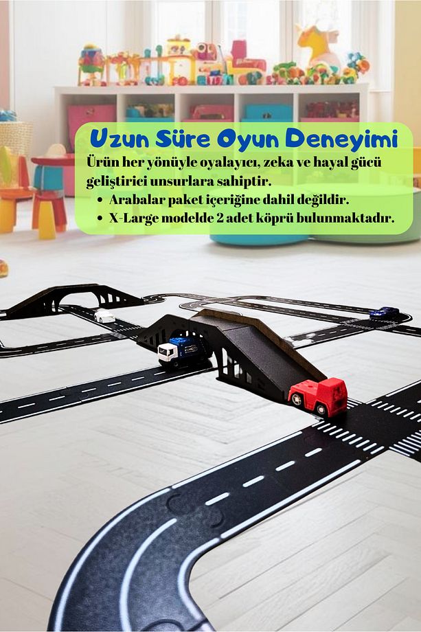 Oyuncak Araba Yarış Pisti, Araç Parkuru (X-LARGE) - Eğitici Yol Seti Ahşap Oyuncak- Otoban Puzzle - 7