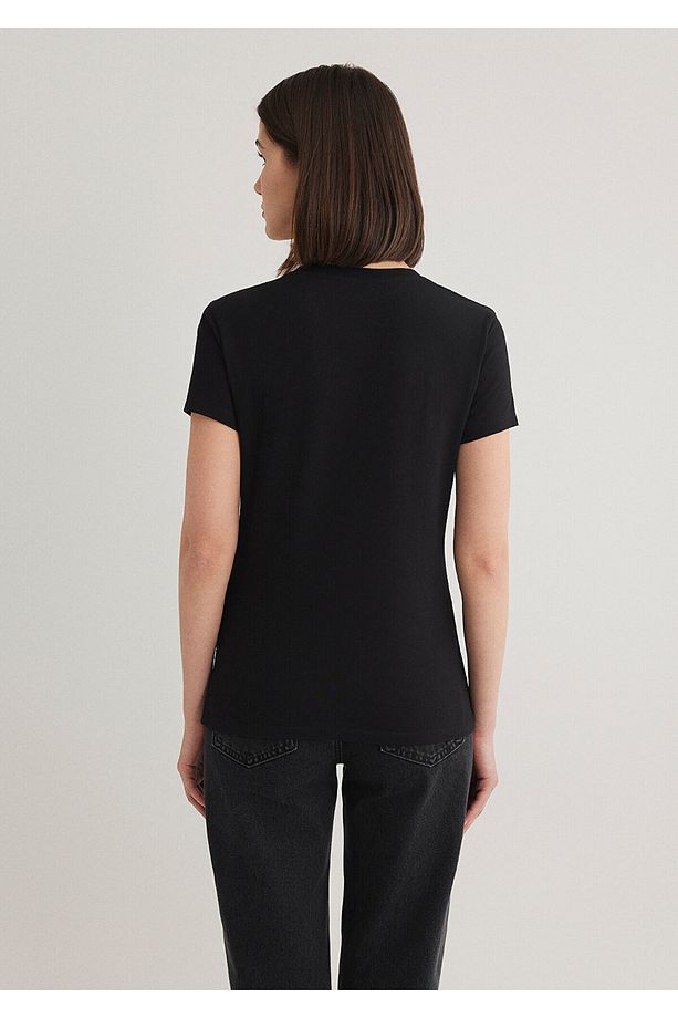 Stretch Siyah Basic Tişört Fitted / Vücuda Oturan Kesim 162767-900 - 4