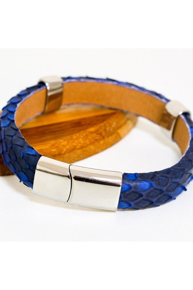 Men's Genuine Python Leather Bracelet - Stainless Steel Clasp, 7 Different Colors, 3 Sizes, Unisex Design