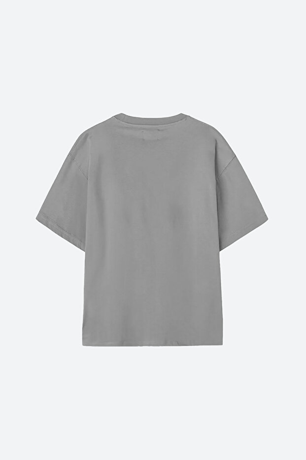 Eazy Basic Taş Gri Unisex Kabartma Baskılı Extra Oversize Kısa Kollu T-shirt - 3