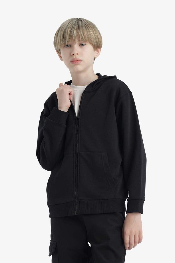Erkek Çocuk Basic Düz Kapüşonlu Fermuarlı Sweatshirt E9575A825AU - 5