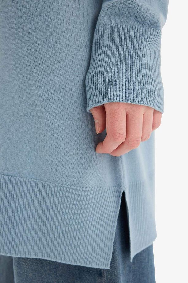 Regular Fit Bisiklet Yaka Yırtmaçlı Basic Düz Uzun Kollu Tunik H3431AZ25WN - 5
