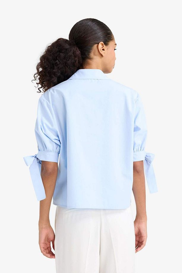 Regular Fit Gömlek Yaka Poplin Uzun Kollu Gömlek F9139AX25WN - 5