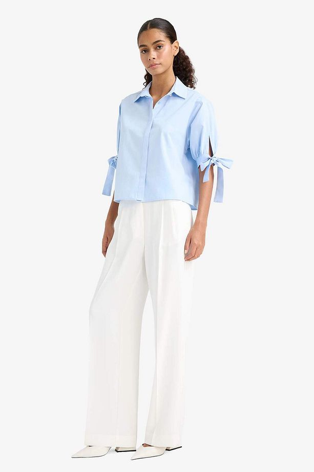 Regular Fit Gömlek Yaka Poplin Uzun Kollu Gömlek F9139AX25WN - 2