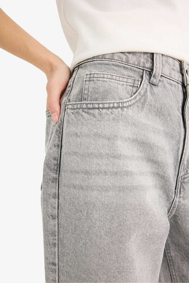 Barrel Fit Yüksek Bel Düz Paça Uzun Jean Kar Yıkamalı Pantolon E8412AX25AU - 5