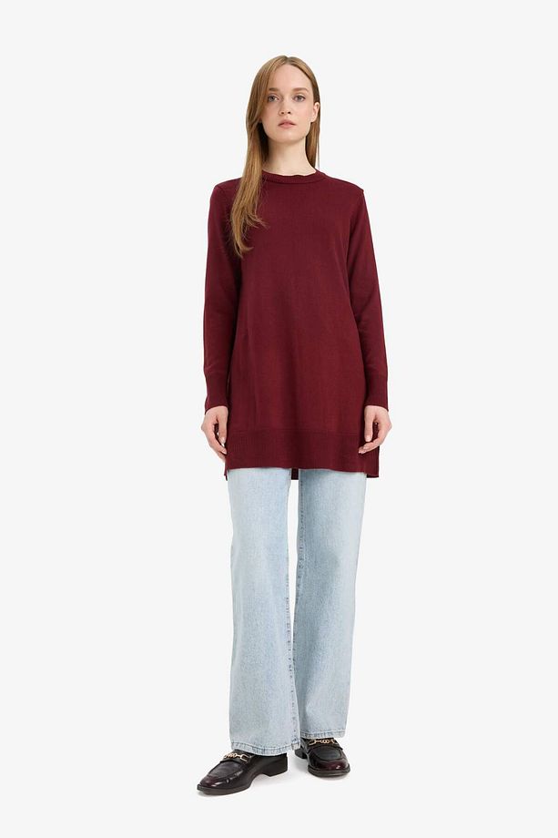 Regular Fit Bisiklet Yaka Yırtmaçlı Basic Düz Uzun Kollu Tunik H3431az25wn - 2