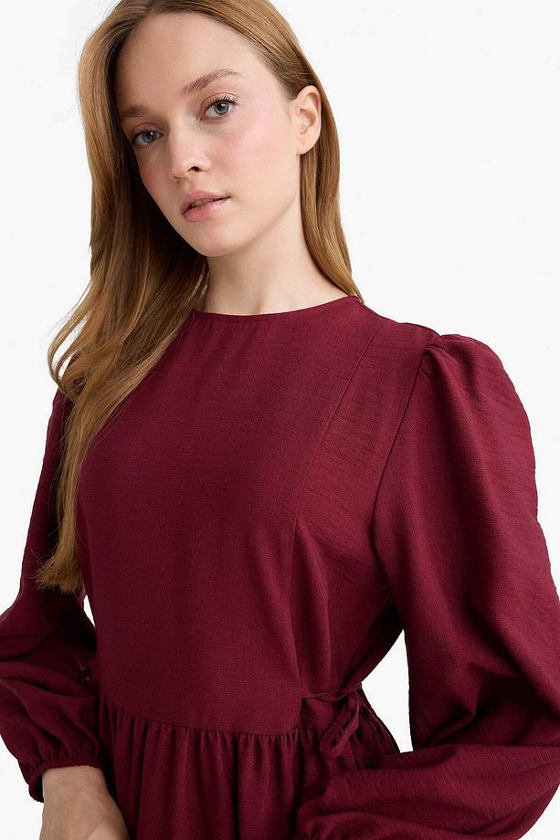 Regular Fit Bisiklet Yaka Aerobin Uzun Kollu Maxi Elbise E5261AX25AU - 5