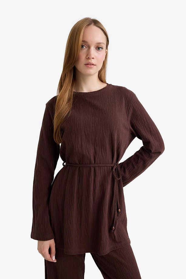 Regular Fit Bisiklet Yaka Beli Bağlamalı Uzun Kollu Tunik F5369AX25AU - 3