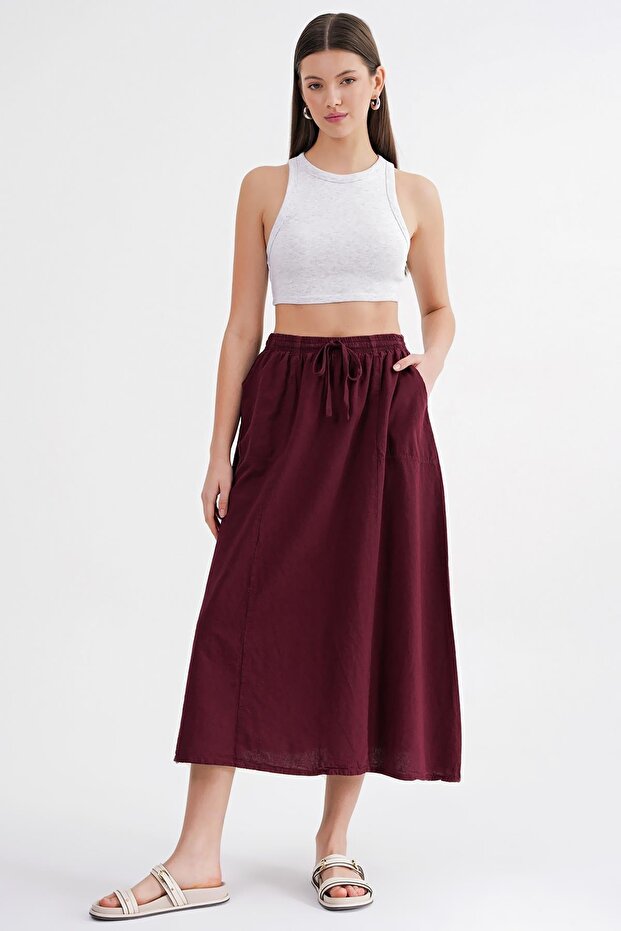 4633 Women's Side Pocket Piece Skirt Claret Red