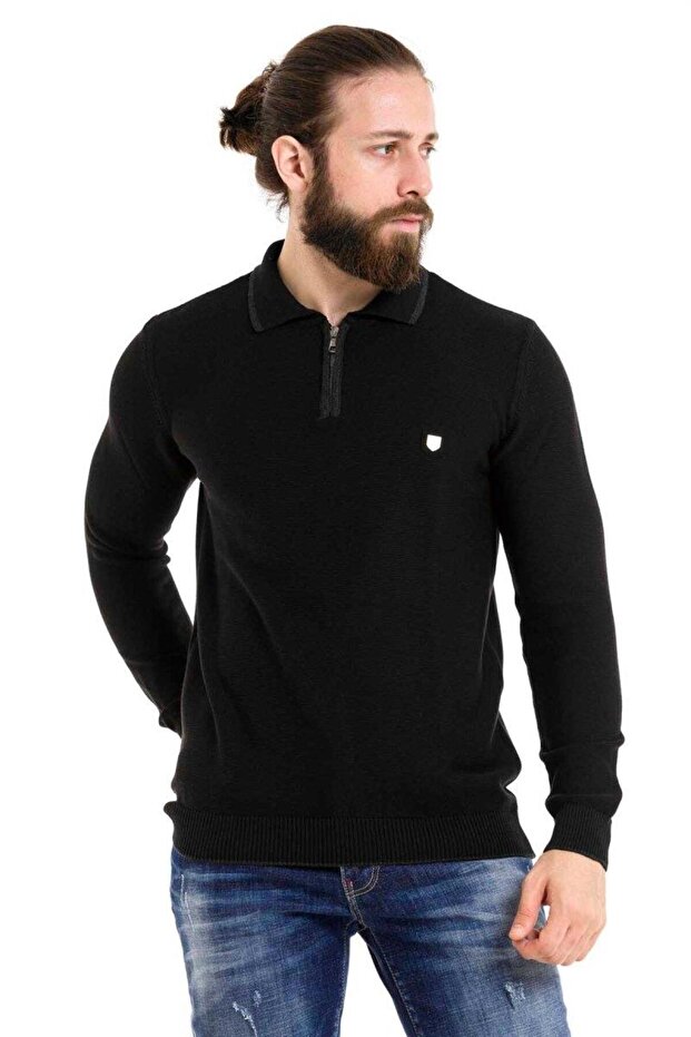 Cp278 Polo Neck Zippered Sweater