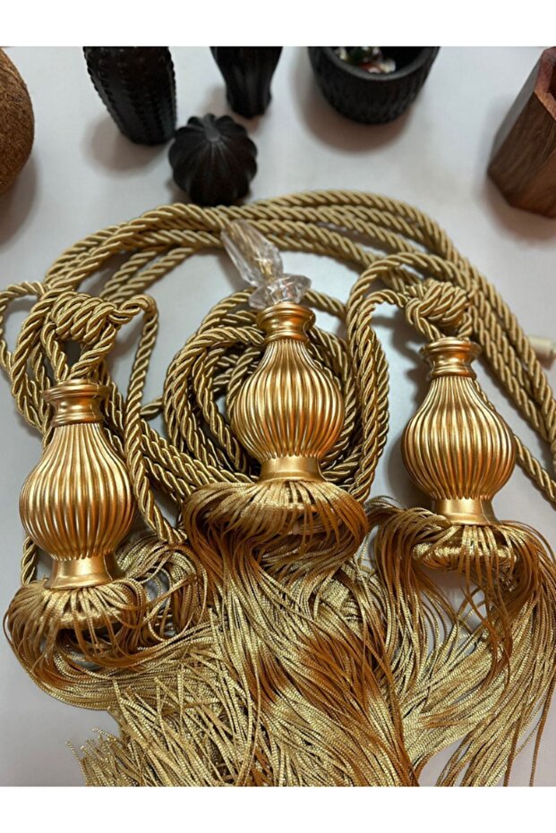 Fon Perde Tavan Bağlama Püsküllü Braçol 3'lü Set - 4