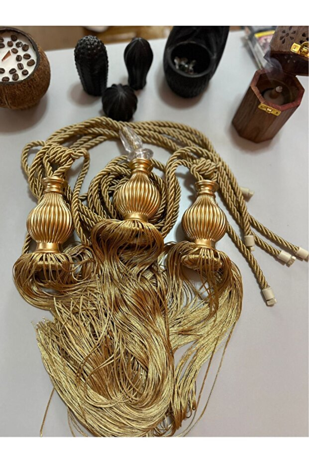 Fon Perde Tavan Bağlama Püsküllü Braçol 3'lü Set - 5