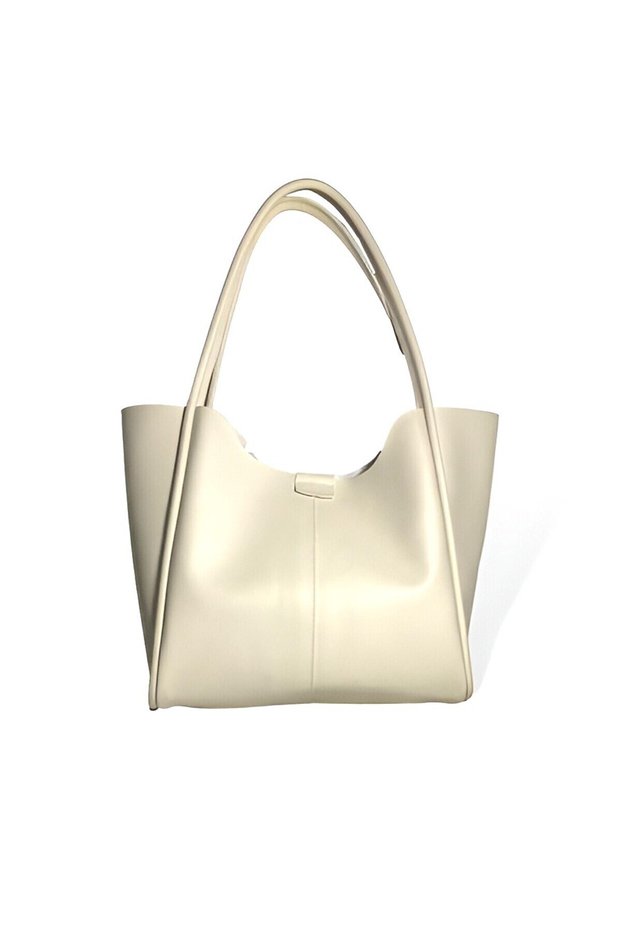 Faux Leather Large Size Women's Hand and Shoulder Bag with Snap Fastener and Ribbon Strap
