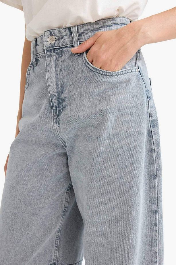 Baggy Fit Yüksek Bel Uzun Jean Yıkamalı Pantolon E3186AX25SP - 5