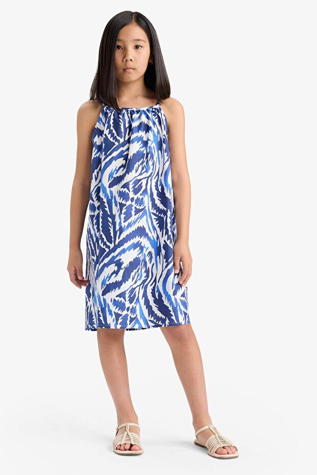 Kız Çocuk Desenli Viskon Askılı Yazlık Elbise E7367a825sm - 1
