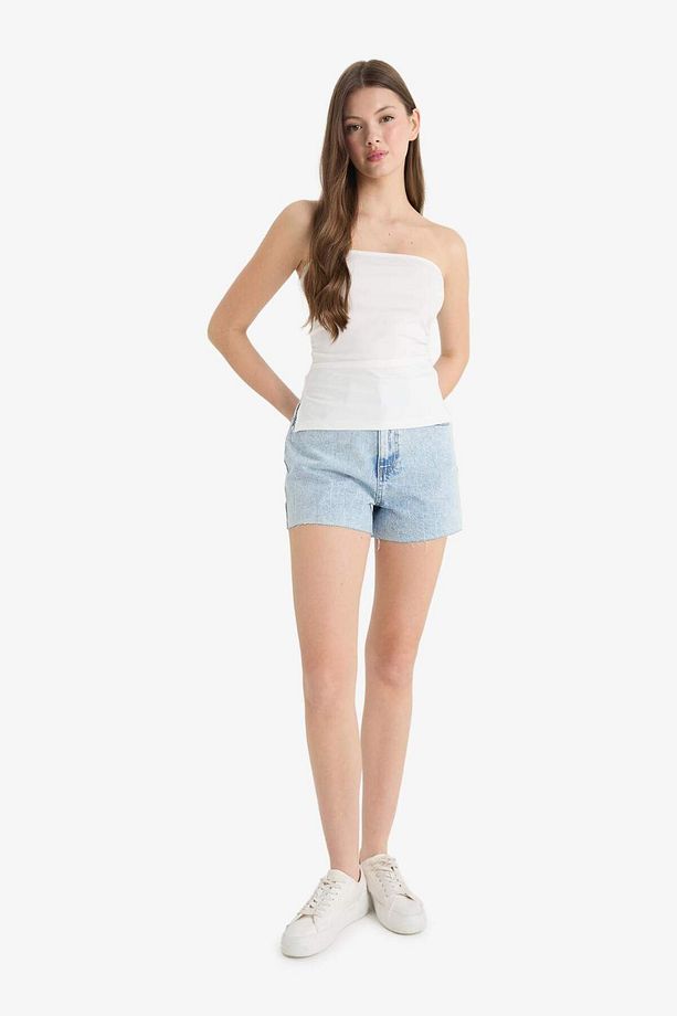 Mom Fit Yüksek Bel Paça Ucu Kesik Jean Şort E0527AX25SM - 3
