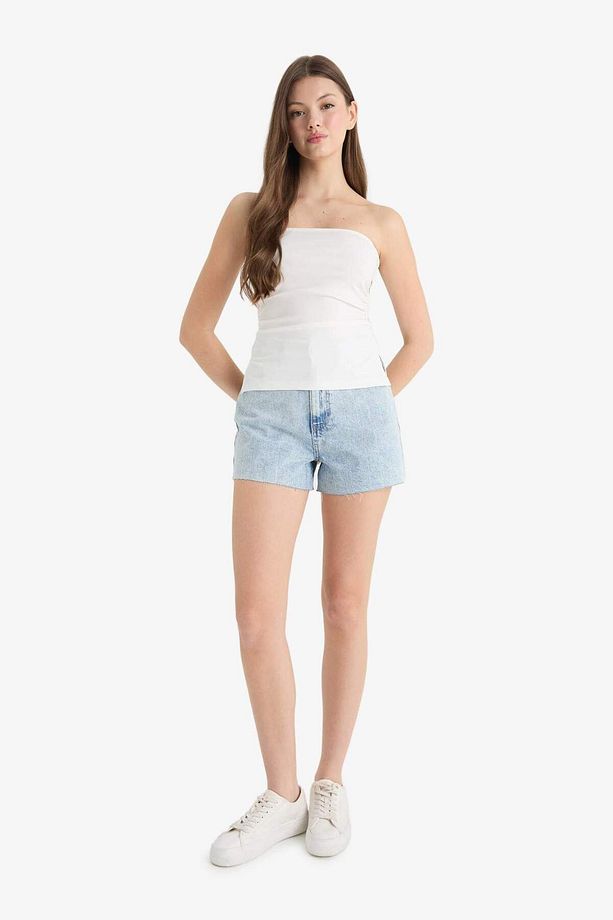 Mom Fit Yüksek Bel Paça Ucu Kesik Jean Şort E0527AX25SM - 1