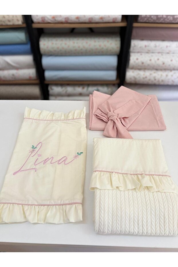 Embroidered Baby Pink Set 100% Cotton