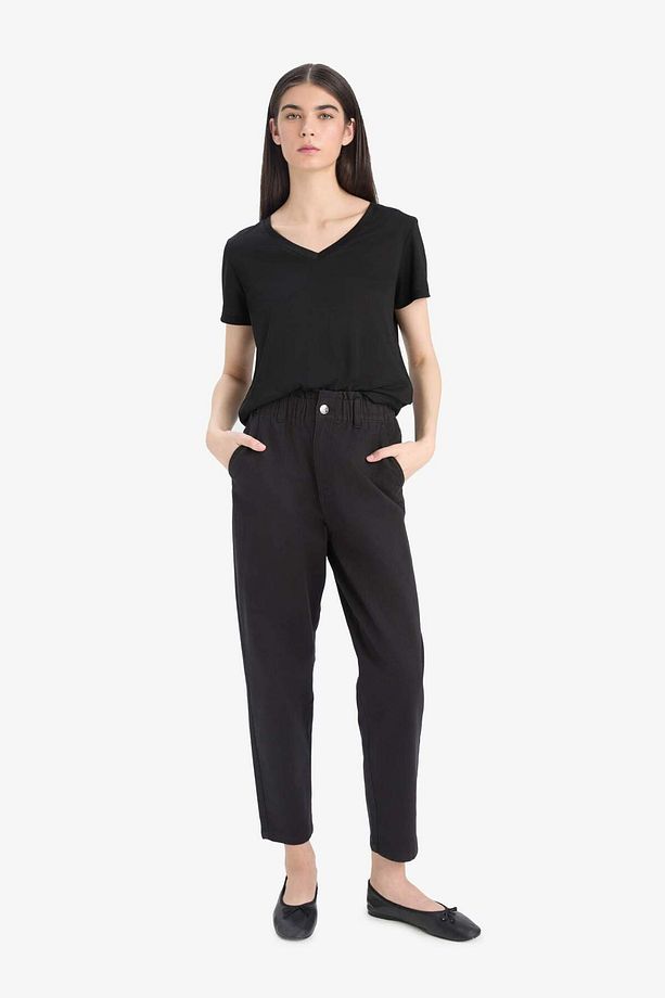 Regular Fit V Yaka Basic Düz Kısa Kollu Tişört F4214AXNS - 2
