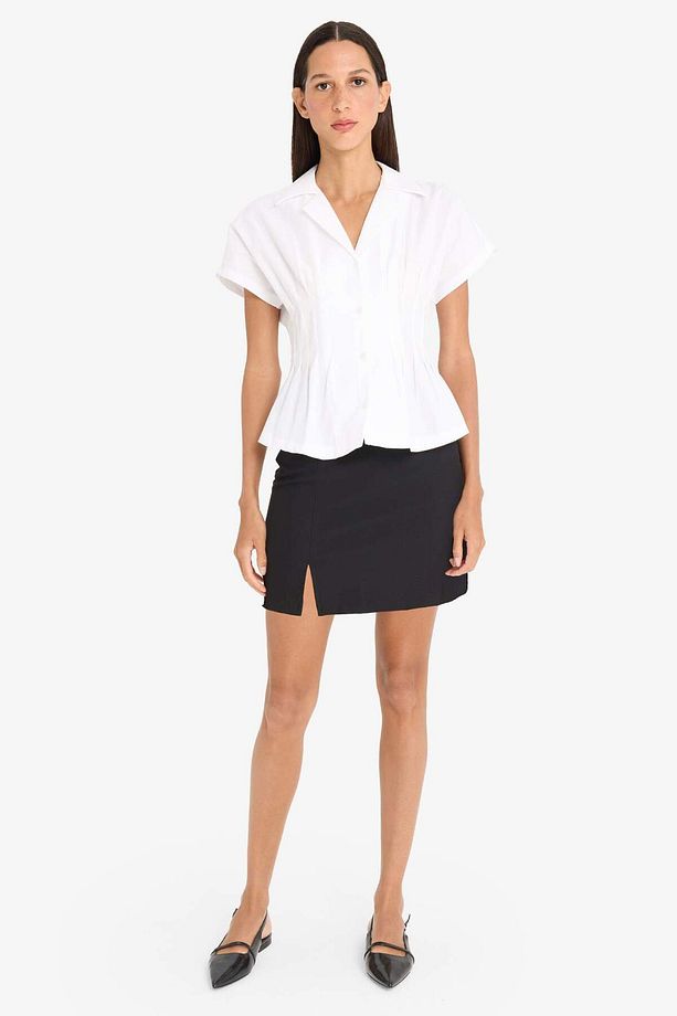 Fitted Poplin Kısa Kollu Beyaz Gömlek F5892ax25sm - 2