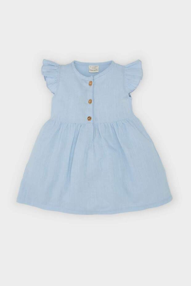 Kız Bebek Basic Düz Kısa Kollu Flamlı Poplin Yazlık Elbise Z7402a225sm - 1