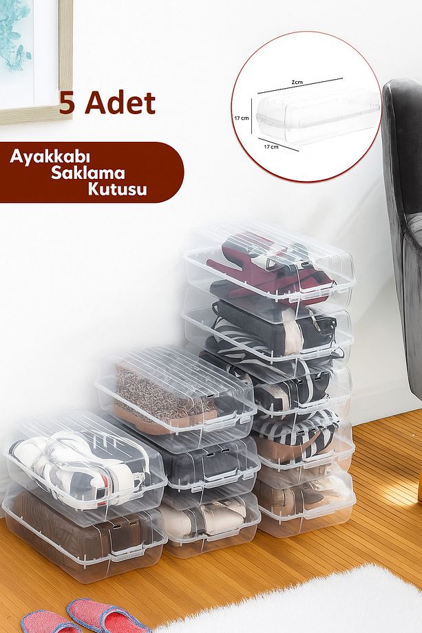 5 Adet Şeffaf Ayakkabı Kutusu – Dayanıklı, Üst Üste Istiflenebilir, Bay & Ayakkabı Için - 1
