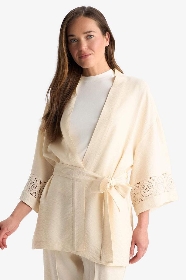 Regular Fit Uzun Kollu Kuşaklı Kimono F0986ax25sm - 5