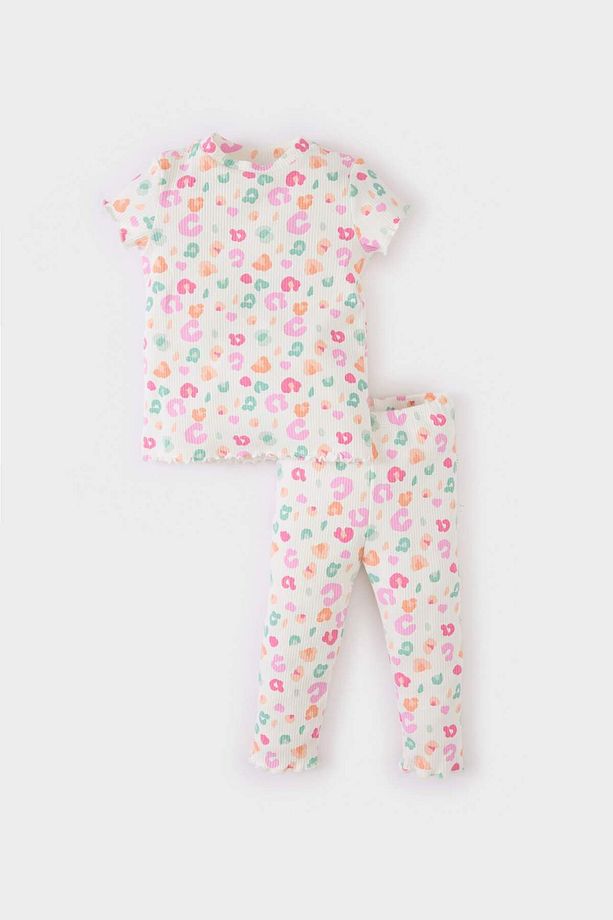 Kız Bebek 2'li Takım Desenli Fitilli Kaşkorse Kısa Kollu Üst Tayt E5722A525SM - 1